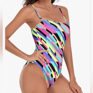 Relleciga swimsuit XL neon multicolor stripes one piece summer beach new $120